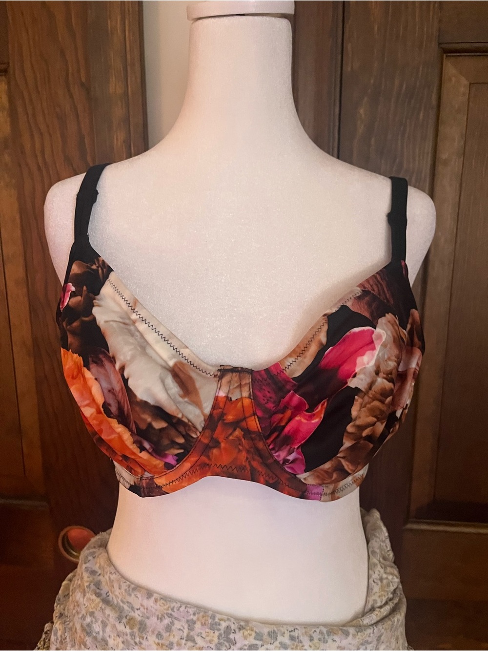Fantasie Black Floral Underwire Bikini Top with Orange and Pink Blooms